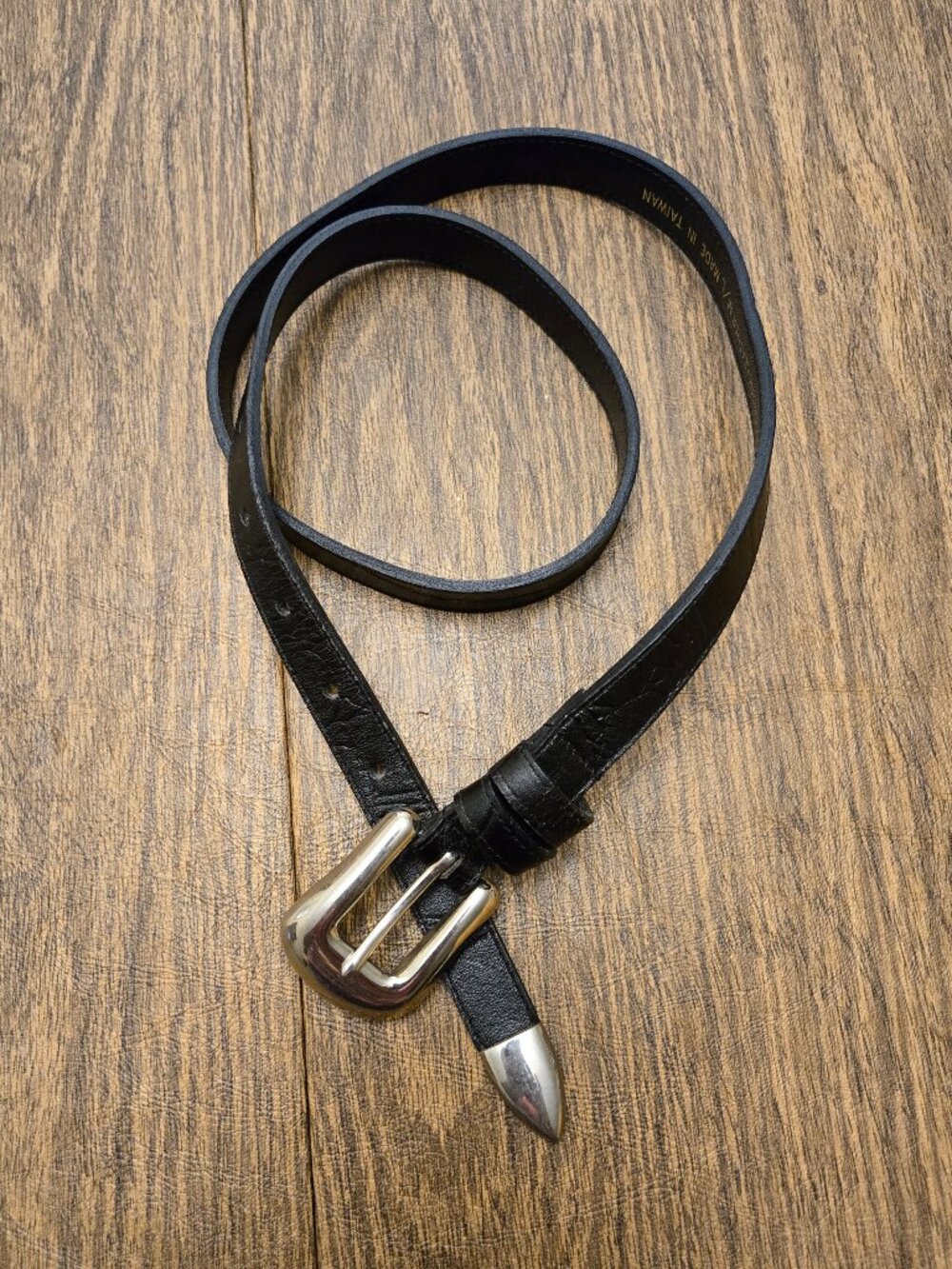 Women's Black Embossed Faux Leather Belt w/Sturdy Silver Buckle - Size Small
